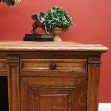 Load image into Gallery viewer, Antique English oak and tan leather office desk with drawers and cupboard. B12635
