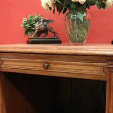 Load image into Gallery viewer, Antique English oak and tan leather office desk with drawers and cupboard. B12635
