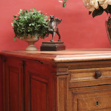 Load image into Gallery viewer, Antique English oak and tan leather office desk with drawers and cupboard. B12635
