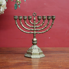 Load image into Gallery viewer, French Antique Brass Hanukkah Menorah with Octagonal Base and Star of David. B12788
