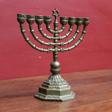 Load image into Gallery viewer, French Antique Brass Hanukkah Menorah with Octagonal Base and Star of David. B12788

