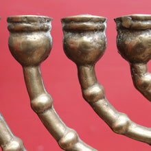 Load image into Gallery viewer, French Antique Brass Hanukkah Menorah with Octagonal Base and Star of David. B12788
