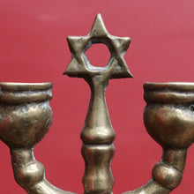 Load image into Gallery viewer, French Antique Brass Hanukkah Menorah with Octagonal Base and Star of David. B12788
