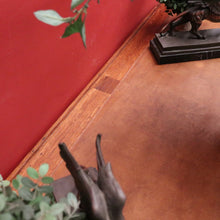 Load image into Gallery viewer, Antique English oak and tan leather office desk with drawers and cupboard. B12635
