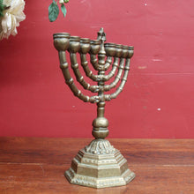 Load image into Gallery viewer, French Antique Brass Hanukkah Menorah with Octagonal Base and Star of David. B12788
