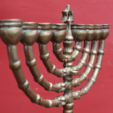 Load image into Gallery viewer, French Antique Brass Hanukkah Menorah with Octagonal Base and Star of David. B12788
