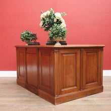 Load image into Gallery viewer, Antique English oak and tan leather office desk with drawers and cupboard. B12635
