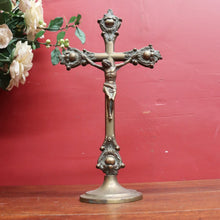 Load image into Gallery viewer, Antique French Solid Brass Standing Altar Crucifix with Decorative Flared Ends. B12787
