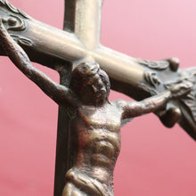 Load image into Gallery viewer, Antique French Solid Brass Standing Altar Crucifix with Decorative Flared Ends. B12787
