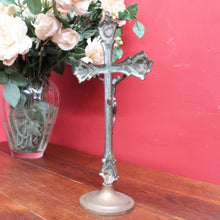 Load image into Gallery viewer, Antique French Solid Brass Standing Altar Crucifix with Decorative Flared Ends. B12787
