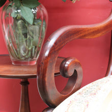 Load image into Gallery viewer, Antique English Mahogany Armchair with Scroll Arms and Floral Upholstery. B12639
