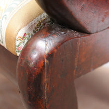 Load image into Gallery viewer, Antique English Mahogany Armchair with Scroll Arms and Floral Upholstery. B12639
