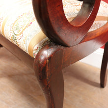 Load image into Gallery viewer, Antique English Mahogany Armchair with Scroll Arms and Floral Upholstery. B12639
