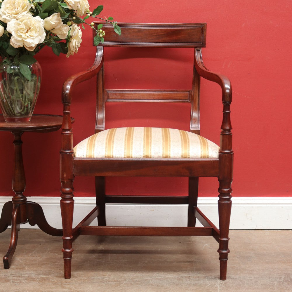 Antique English Mahogany Armchair with Turned Legs and H-Stretcher Base. B12640