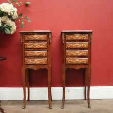 Load image into Gallery viewer, x SOLD A Pair of French Walnut and Marquetry Inlay 4 Drawer Bedside Cabinets or Lamp Tables. B12242
