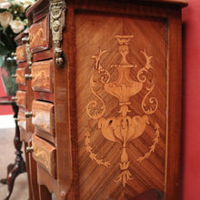 Load image into Gallery viewer, x SOLD A Pair of French Walnut and Marquetry Inlay 4 Drawer Bedside Cabinets or Lamp Tables. B12242
