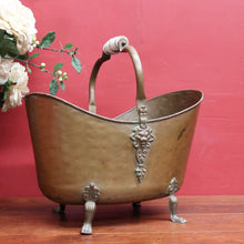 Load image into Gallery viewer, Antique French Brass Coal Scuttle with Delft Porcelain Handle and Lion Paw Feet. B12951
