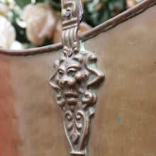 Load image into Gallery viewer, Antique French Brass Coal Scuttle with Delft Porcelain Handle and Lion Paw Feet. B12951
