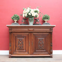 Load image into Gallery viewer, x SOLD Antique French Walnut and Marble Top Hall Cabinet with Carved Doors and Columns. B12619

