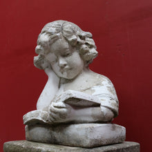 Load image into Gallery viewer, Vintage Garden Ornament Reading Library Child Bust on Greek Style Pedestal. B13045
