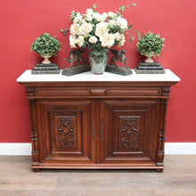 Load image into Gallery viewer, x SOLD Antique French Walnut and Marble Top Hall Cabinet with Carved Doors and Columns. B12619
