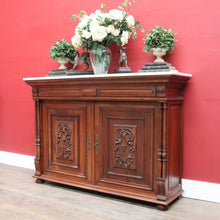 Load image into Gallery viewer, x SOLD Antique French Walnut and Marble Top Hall Cabinet with Carved Doors and Columns. B12619
