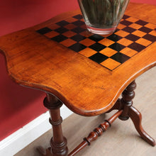 Load image into Gallery viewer, English Pine Chess Table with Hand-Painted Chessboard Top and Turned Legs. B13044
