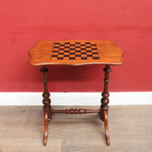 Load image into Gallery viewer, English Pine Chess Table with Hand-Painted Chessboard Top and Turned Legs. B13044
