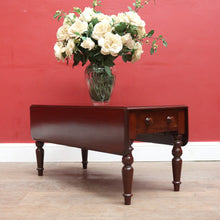 Load image into Gallery viewer, English Mahogany Coffee Table with Drop Sides, Drawer and Turned Legs. B12652

