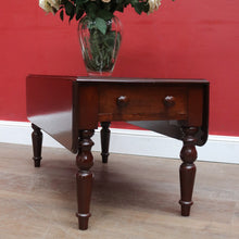 Load image into Gallery viewer, English Mahogany Coffee Table with Drop Sides, Drawer and Turned Legs. B12652
