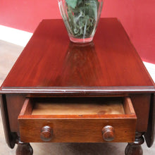 Load image into Gallery viewer, English Mahogany Coffee Table with Drop Sides, Drawer and Turned Legs. B12652
