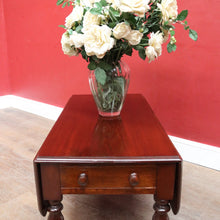 Load image into Gallery viewer, English Mahogany Coffee Table with Drop Sides, Drawer and Turned Legs. B12652
