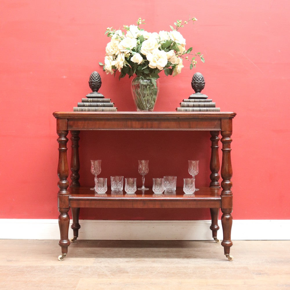 Antique English Mahogany Servery or Dumb Waiter with Turned Legs and Castors. B12651