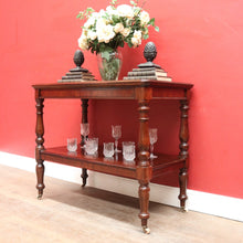 Load image into Gallery viewer, Antique English Mahogany Servery or Dumb Waiter with Turned Legs and Castors. B12651
