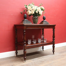 Load image into Gallery viewer, Antique English Mahogany Servery or Dumb Waiter with Turned Legs and Castors. B12651
