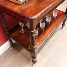 Load image into Gallery viewer, Antique English Mahogany Servery or Dumb Waiter with Turned Legs and Castors. B12651
