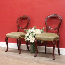 Load image into Gallery viewer, Pair of Australian Cedar Hall Chairs with Carved Floral Detail and Green Seats. B12649
