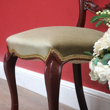Load image into Gallery viewer, Pair of Australian Cedar Hall Chairs with Carved Floral Detail and Green Seats. B12649
