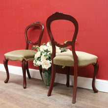 Load image into Gallery viewer, Pair of Australian Cedar Hall Chairs with Carved Floral Detail and Green Seats. B12649
