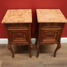Load image into Gallery viewer, x SOLD Antique French Oak and Marble Bedside Cabinet, Lamp or Side Tables, Marble Tops B11203
