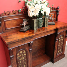 Load image into Gallery viewer, x SOLD Antique English Rosewood Sideboard Fretwork Backboard and Doors Twin Pedestals. B9851
