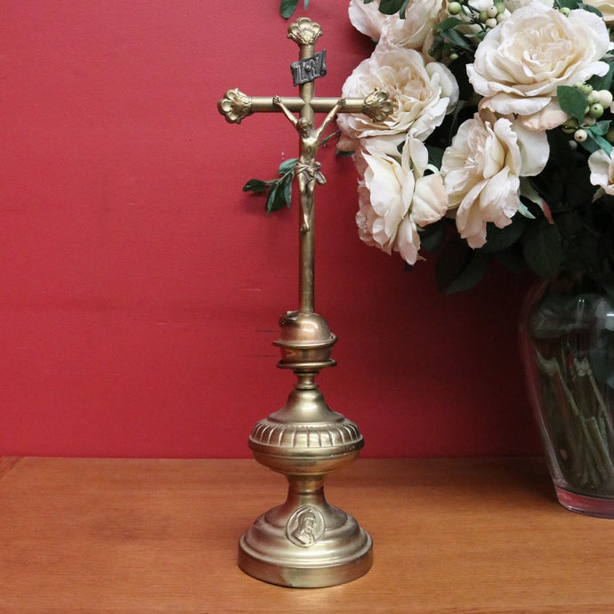 Vintage French Crucifix, Free Standing Cross, Brass Cross Jesus on Cross B10244