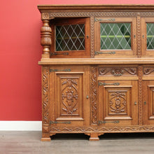 Load image into Gallery viewer, x SOLD Antique French Sideboard, Oak and Lead Light 2 Height Sideboard Cabinet Cupboard. B9840

