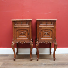 Load image into Gallery viewer, x SOLD Antique French Oak and Marble Bedside Cabinet, Lamp or Side Tables, Marble Tops B11203
