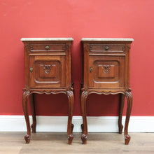 Load image into Gallery viewer, x SOLD Antique French Bedside Cabinet, French Oak and Marble Top Bedside Tables B10554
