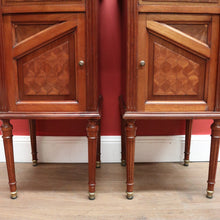 Load image into Gallery viewer, x SOLD Antique French Bedside Tables, Mahogany and Marble Lamp or Side Tables True Pair B11137

