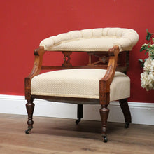 Load image into Gallery viewer, x SOLD Antique English Tub Chair, Parlour Chair, Armchair, Walnut Fabric Ladies Chair B10789
