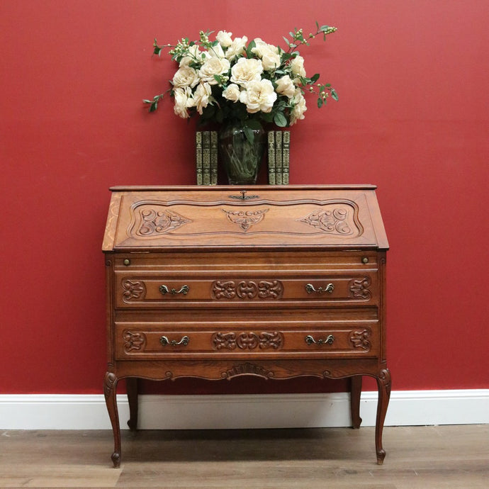 Vintage French Oak Drop Front Writing Bureau Desk with Chest of 2 Drawers Below B10638