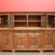 Load image into Gallery viewer, x SOLD Antique French Sideboard, Oak and Lead Light 2 Height Sideboard Cabinet Cupboard. B9840
