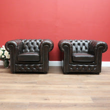 Load image into Gallery viewer, x SOLD Vintage Button Back Chesterfield Arm Chairs, Chairs Deep Chestnut Brown Lounge B11207
